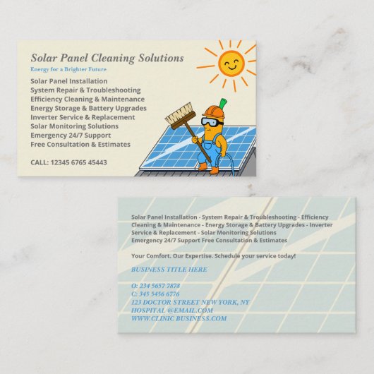 Cartoon Solar Panel Cleaning Services 名刺 (正面/裏面)