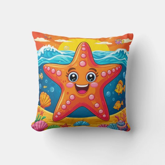 Cartoon Starfish Underwater for Kids Room Decor クッション (正面)