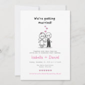 Cartoon Stick Figureカップ結婚ル 招待状 (正面)