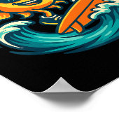 Cartoon Sun Surfing Summer Beach Wave Art  ポスター (角)