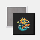 Cartoon Sun Surfing Summer Beach Wave Art  マグネット (正面/裏面)