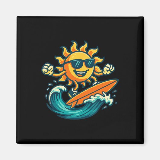 Cartoon Sun Surfing Summer Beach Wave Art  マグネット (正面)