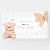 Cartoon Teddy Bear Pastel Girl Baby Shower Welcome 横断幕 (横)