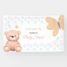 Cartoon Teddy Bear Pastel Girl Baby Shower Welcome 横断幕