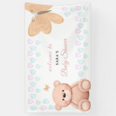 Cartoon Teddy Bear Pastel Girl Baby Shower Welcome 横断幕 (縦)