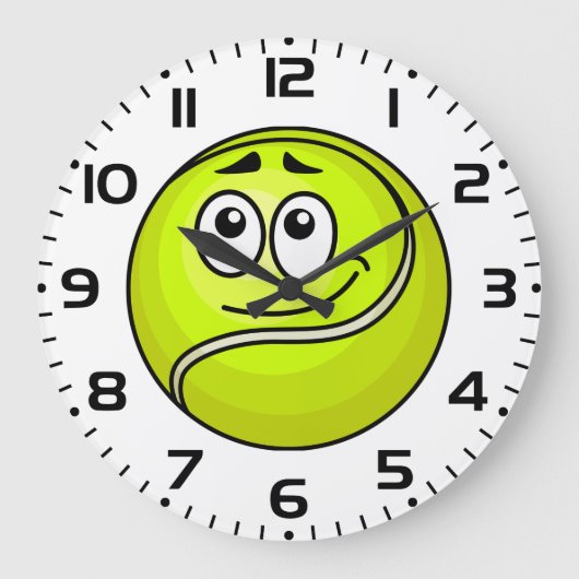Cartoon Tennis Ball Emoji Face Happy Sports ラージ壁時計 (正面)