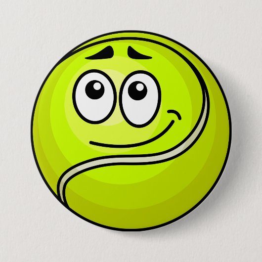 Cartoon Tennis Ball Emoji Face Happy Sports 缶バッジ (正面)