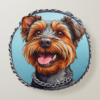 Cartoon Terrier Adorable Small Dog for Home Decor ラウンドクッション