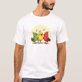 Cartoon Three Birds Singing  Tシャツ