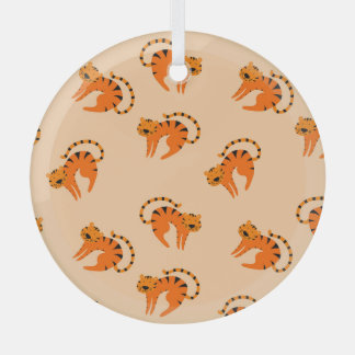 Cartoon Tigers：子どものヴィンテージプリント ガラスオーナメント