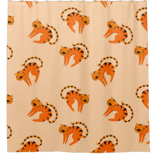 Cartoon Tigers：子どものヴィンテージプリント シャワーカーテン