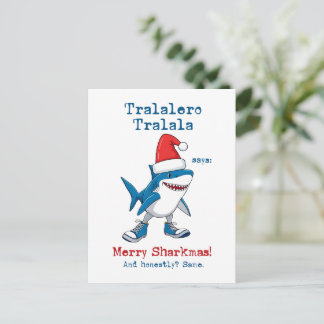 Cartoon Tralalero Tralala Says Merry Sharkmas シーズンポストカード