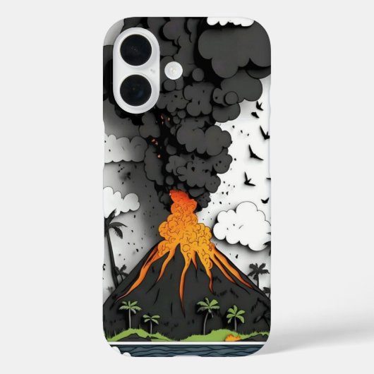 Cartoon Volcano Eruption & Palm Trees Phone Case Case-Mate iPhoneケース (裏面)