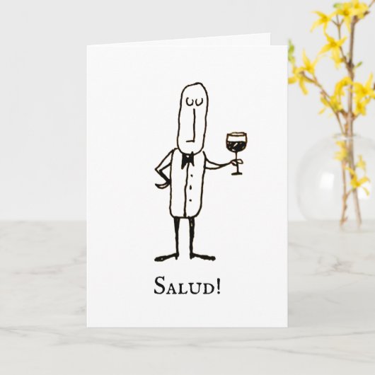 Cartoon Waiter Feliz Cumpleanos Birthday Card カード (黄色い花)