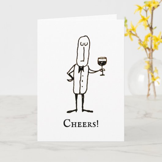 Cartoon Waiter Holding Wine Congratulations Card カード (黄色い花)