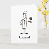 Cartoon Waiter Holding Wine Happy Birthday Card カード (黄色い花)