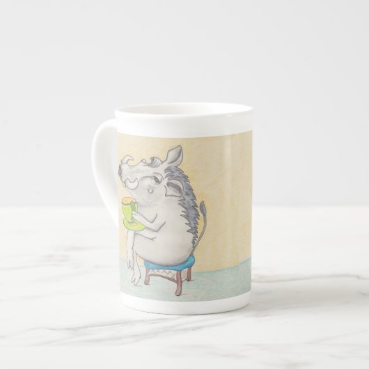 Cartoon Warthogのマグ。 ボーンチャイナマグカップ (正面左)