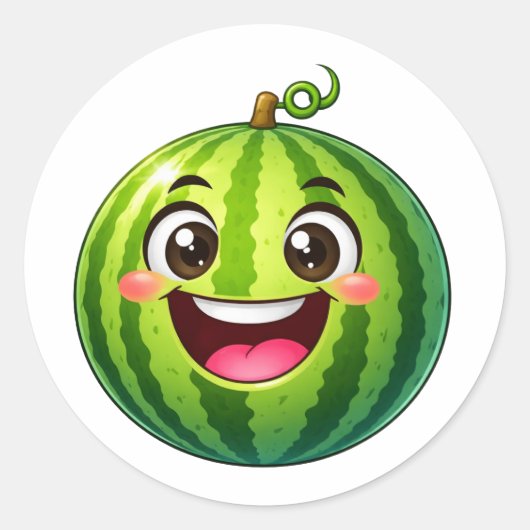 Cartoon watermelon smiling wide Sticker ラウンドシール (正面)