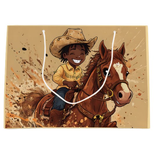 Cartoon Western Ride Tall Cowboy ラージペーパーバッグ (正面)