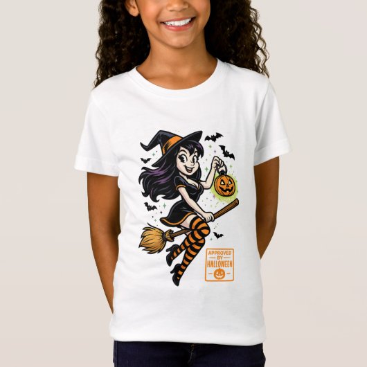 Cartoon Witch  – Approved by Halloween Tシャツ (正面)