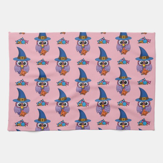 Cartoon Wizard Owl Pattern キッチンタオル (横)