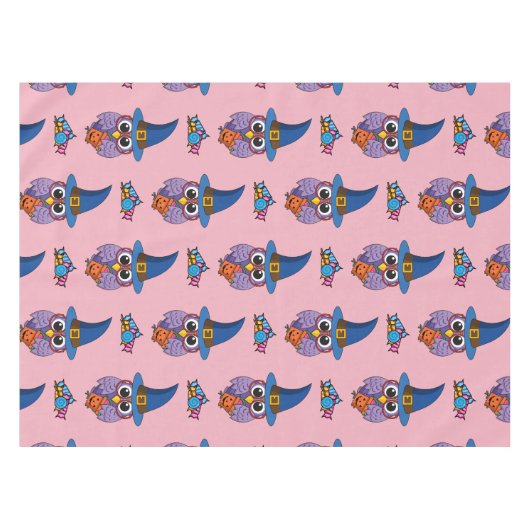Cartoon Wizard Owl Pattern テーブルクロス (正面(横))