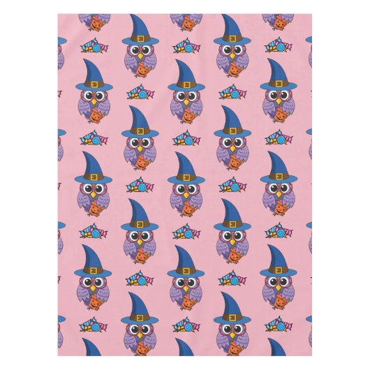 Cartoon Wizard Owl Pattern テーブルクロス (正面)