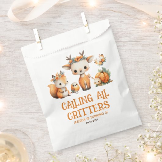 Cartoon Woodland Animals Cute Fall Kids' Birthday  フェイバーバッグ (クリップ留めされた状態)