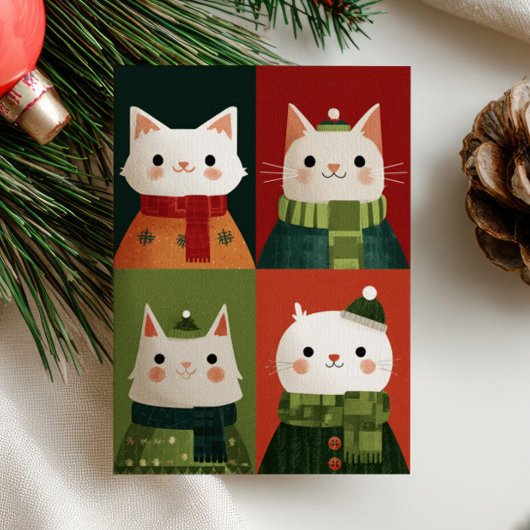Cartoon Xmas Kittens Meowy Christmas Cat Photo シーズンカード