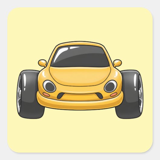Cartoon Yellow Toon Car スクエアシール (正面)