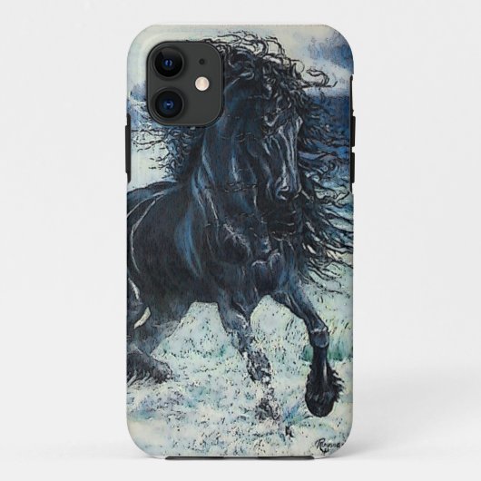 cartooned "Friesian嵐"の黒の種馬 Case-Mate iPhoneケース (裏面)