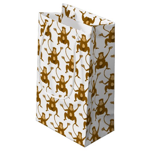 Cartooonかわいい猿の動物の動物園の誕生会 スモールペーパーバッグ (裏面アングル)