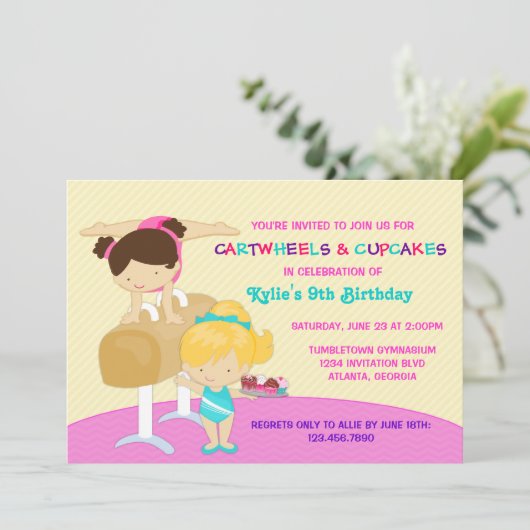 CartwheelsとCupcakes体操誕生日パーティー 招待状 (スタンド正面)