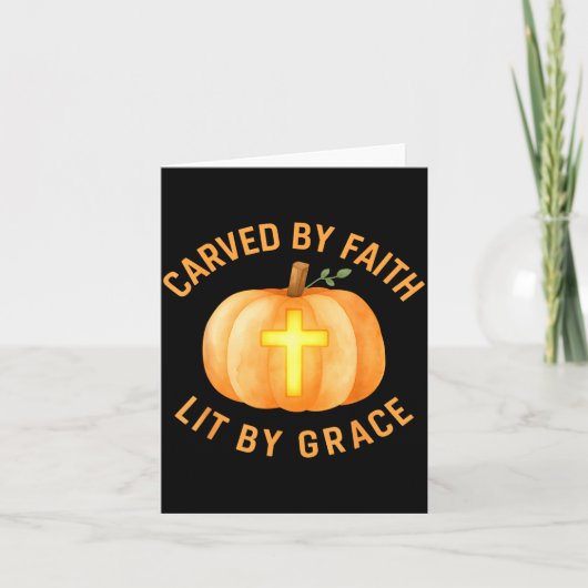 Carved By Faith Lit By Grace Pumpkin Cross Christi カード (正面)
