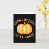 Carved By Faith Lit By Grace Pumpkin Cross Christi カード (黄色い花)