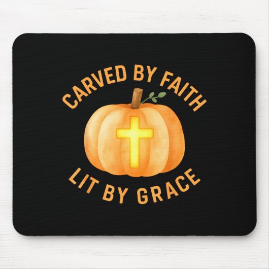 Carved By Faith Lit By Grace Pumpkin Cross Christi マウスパッド (正面)