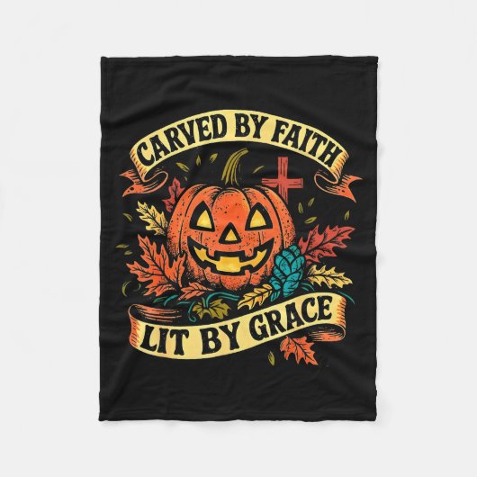 Carved By Faith Lit By Grace Religious Christian H フリースブランケット (正面)