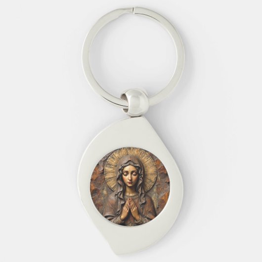 Carved Devotion  Wooden Mary キーホルダー (正面)