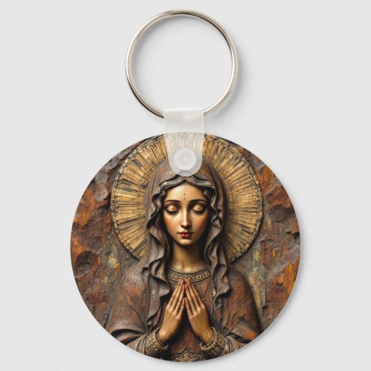Carved Devotion  Wooden Mary キーホルダー (正面)