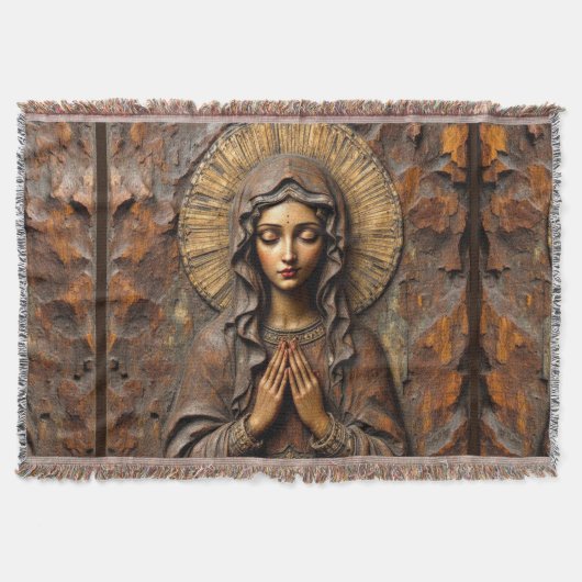Carved Devotion  Wooden Mary スローブランケット (正面)