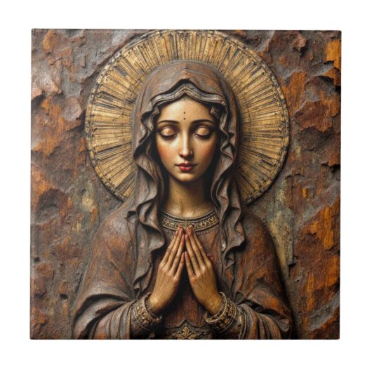 Carved Devotion  Wooden Mary タイル (正面)
