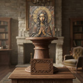 Carved Devotion  Wooden Mary 台座サイン