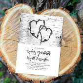 Carved Hearts White Birch Bark Wedding 招待状