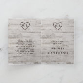 Carved Sweetheartsカスタム素朴ウェディングフォト サンキューカード (内部)