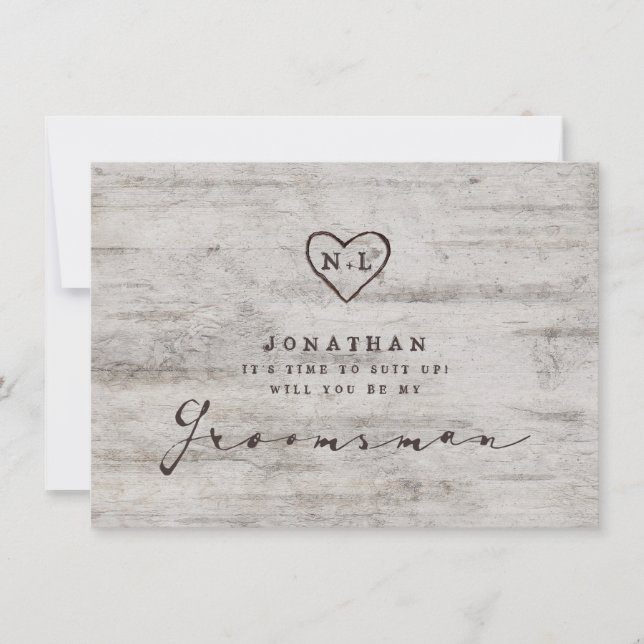 Carved Sweethearts Be My Groomsman Proposal Card (正面)