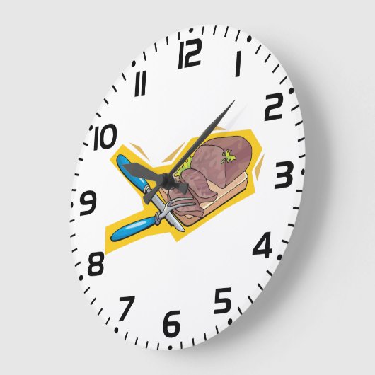 Carving Roast Beef with Fork and Knife ラージ壁時計 (傾斜)