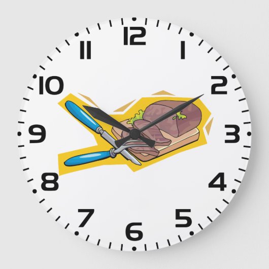 Carving Roast Beef with Fork and Knife ラージ壁時計 (正面)