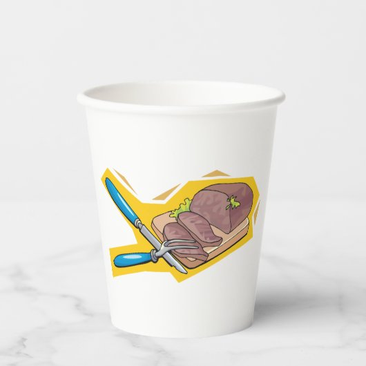 Carving Roast Beef with Fork and Knife 紙コップ (正面)