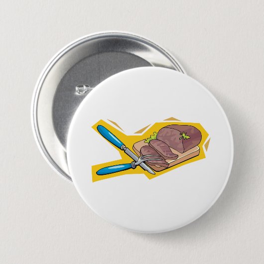 Carving Roast Beef with Fork and Knife 缶バッジ (正面&裏面)