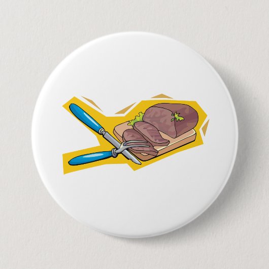 Carving Roast Beef with Fork and Knife 缶バッジ (正面)